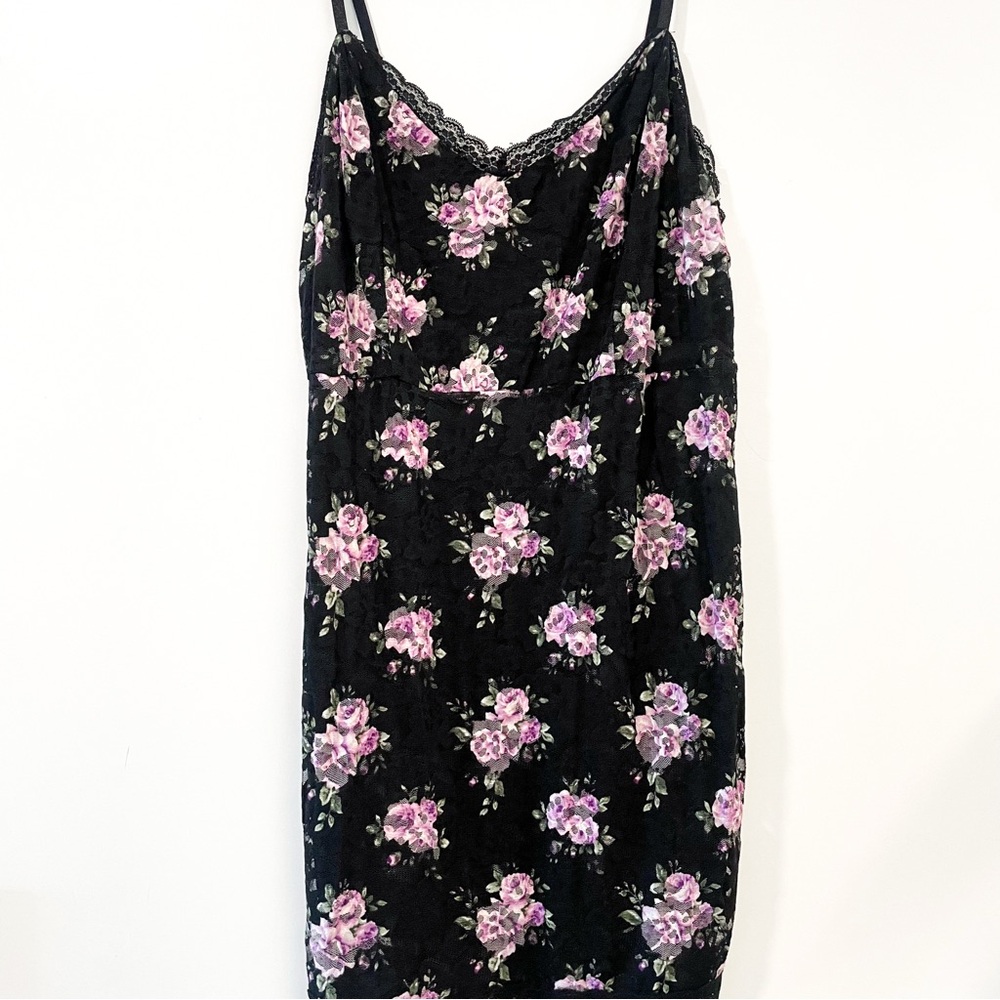 Forever 21 Black Floral Lace Trim Slip Dress Plus 1X Cami Mini Dress